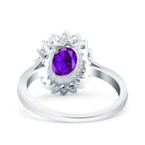 Halo Art Deco Oval Wedding Engagement Bridal Ring Round Simulated Cubic Zirconia 925 Sterling Silver
