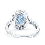 Halo Art Deco Oval Wedding Engagement Bridal Ring Round Simulated Cubic Zirconia 925 Sterling Silver