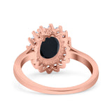 Halo Art Deco Oval Wedding Engagement Bridal Ring Round Simulated Cubic Zirconia 925 Sterling Silver