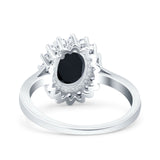 Halo Art Deco Oval Wedding Engagement Bridal Ring Round Simulated Cubic Zirconia 925 Sterling Silver