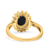 Halo Art Deco Oval Wedding Engagement Bridal Ring Round Simulated Cubic Zirconia 925 Sterling Silver