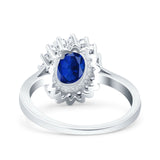Halo Art Deco Oval Wedding Engagement Bridal Ring Round Simulated Cubic Zirconia 925 Sterling Silver