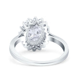 Halo Art Deco Oval Wedding Engagement Bridal Ring Round Simulated Cubic Zirconia 925 Sterling Silver