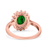 Halo Art Deco Oval Wedding Engagement Bridal Ring Round Simulated Cubic Zirconia 925 Sterling Silver