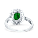 Halo Art Deco Oval Wedding Engagement Bridal Ring Round Simulated Cubic Zirconia 925 Sterling Silver