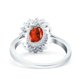 Halo Art Deco Oval Wedding Engagement Bridal Ring Round Simulated Cubic Zirconia 925 Sterling Silver