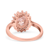 Halo Art Deco Oval Wedding Engagement Bridal Ring Round Simulated Cubic Zirconia 925 Sterling Silver