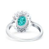 Halo Art Deco Oval Wedding Engagement Bridal Ring Round Simulated Cubic Zirconia 925 Sterling Silver
