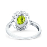 Halo Art Deco Oval Wedding Engagement Bridal Ring Round Simulated Cubic Zirconia 925 Sterling Silver