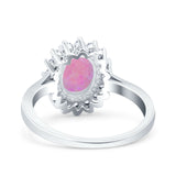 Halo Art Deco Oval Wedding Engagement Bridal Ring Round Simulated Cubic Zirconia 925 Sterling Silver