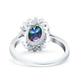 Halo Art Deco Oval Wedding Engagement Bridal Ring Round Simulated Cubic Zirconia 925 Sterling Silver