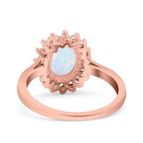 Halo Art Deco Oval Wedding Engagement Bridal Ring Round Simulated Cubic Zirconia 925 Sterling Silver