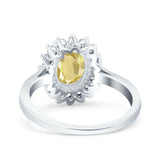 Halo Art Deco Oval Wedding Engagement Bridal Ring Round Simulated Cubic Zirconia 925 Sterling Silver