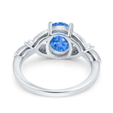 Oval Art Deco Wedding Engagement Bridal Ring Accent Vintage Round Simulated Cubic Zirconia 925 Sterling Silver