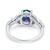 Oval Art Deco Wedding Engagement Bridal Ring Accent Vintage Round Simulated Cubic Zirconia 925 Sterling Silver