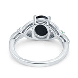 Oval Green Emerald Art Deco Wedding Engagement Bridal Ring Accent Vintage Round Simulated Cubic Zirconia 925 Sterling Silver