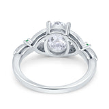 Oval Green Emerald Art Deco Wedding Engagement Bridal Ring Accent Vintage Round Simulated Cubic Zirconia 925 Sterling Silver