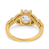 Oval Green Emerald Art Deco Wedding Engagement Bridal Ring Accent Vintage Round Simulated Cubic Zirconia 925 Sterling Silver