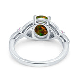 Oval Art Deco Wedding Engagement Bridal Ring Accent Vintage Round Simulated Ruby Cubic Zirconia 925 Sterling Silver