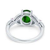 Oval Art Deco Wedding Engagement Bridal Ring Accent Vintage Round Simulated Ruby Cubic Zirconia 925 Sterling Silver