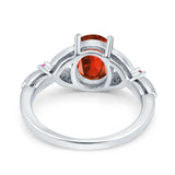 Oval Art Deco Wedding Engagement Bridal Ring Accent Vintage Round Simulated Ruby Cubic Zirconia 925 Sterling Silver