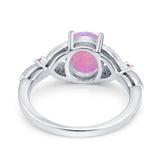 Oval Art Deco Wedding Engagement Bridal Ring Accent Vintage Round Simulated Ruby Cubic Zirconia 925 Sterling Silver