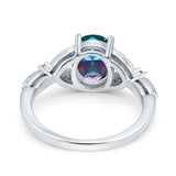 Oval Art Deco Wedding Engagement Bridal Ring Accent Vintage Round Simulated Ruby Cubic Zirconia 925 Sterling Silver