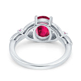 Oval Art Deco Wedding Engagement Bridal Ring Accent Vintage Round Simulated Ruby Cubic Zirconia 925 Sterling Silver
