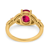 Oval Art Deco Wedding Engagement Bridal Ring Accent Vintage Round Simulated Ruby Cubic Zirconia 925 Sterling Silver