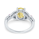 Oval Art Deco Wedding Engagement Bridal Ring Accent Vintage Round Simulated Ruby Cubic Zirconia 925 Sterling Silver