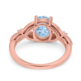 Oval Blue Aquamarine Art Deco Wedding Engagement Bridal Ring Accent Vintage Round Simulated Cubic Zirconia 925 Sterling Silver