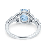 Oval Blue Aquamarine Art Deco Wedding Engagement Bridal Ring Accent Vintage Round Simulated Cubic Zirconia 925 Sterling Silver