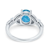 Oval Blue Aquamarine Art Deco Wedding Engagement Bridal Ring Accent Vintage Round Simulated Cubic Zirconia 925 Sterling Silver