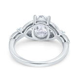 Oval Blue Aquamarine Art Deco Wedding Engagement Bridal Ring Accent Vintage Round Simulated Cubic Zirconia 925 Sterling Silver