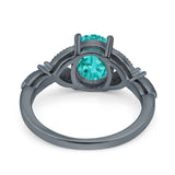 Oval Blue Aquamarine Art Deco Wedding Engagement Bridal Ring Accent Vintage Round Simulated Cubic Zirconia 925 Sterling Silver