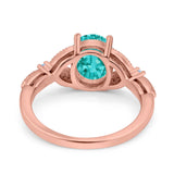 Oval Blue Aquamarine Art Deco Wedding Engagement Bridal Ring Accent Vintage Round Simulated Cubic Zirconia 925 Sterling Silver