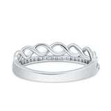 Half Eternity Infinity Twisted Shank Wedding Ring Band Round Simulated Cubic Zirconia 925 Sterling Silver