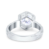 Art Deco Engagement Bridal Ring Hexagon Round Simulated Cubic Zirconia 925 Sterling Silver