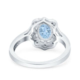 Oval Art Deco Wedding Engagement Bridal Ring Accent Vintage Round Simulated Cubic Zirconia 925 Sterling Silver