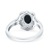 Oval Art Deco Wedding Engagement Bridal Ring Accent Vintage Round Simulated Cubic Zirconia 925 Sterling Silver