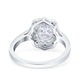 Oval Art Deco Wedding Engagement Bridal Ring Accent Vintage Round Simulated Cubic Zirconia 925 Sterling Silver