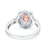Oval Art Deco Wedding Engagement Bridal Ring Accent Vintage Round Simulated Cubic Zirconia 925 Sterling Silver