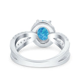 Art Deco Oval Wedding Engagement Bridal Ring Round Simulated Cubic Zirconia 925 Sterling Silver
