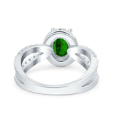 Art Deco Oval Wedding Engagement Bridal Ring Round Simulated Cubic Zirconia 925 Sterling Silver