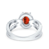 Art Deco Oval Wedding Engagement Bridal Ring Round Simulated Cubic Zirconia 925 Sterling Silver