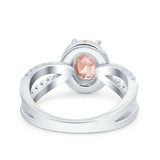 Art Deco Oval Wedding Engagement Bridal Ring Round Simulated Cubic Zirconia 925 Sterling Silver