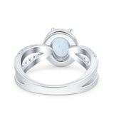 Art Deco Oval Wedding Engagement Bridal Ring Round Simulated Cubic Zirconia 925 Sterling Silver