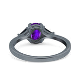 Vintage Oval Engagement Ring Triangle Black Simulated Cubic Zirconia 925 Sterling Silver