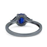 Vintage Oval Engagement Ring Triangle Black Simulated Cubic Zirconia 925 Sterling Silver