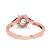 Vintage Oval Engagement Ring Triangle Black Simulated Cubic Zirconia 925 Sterling Silver